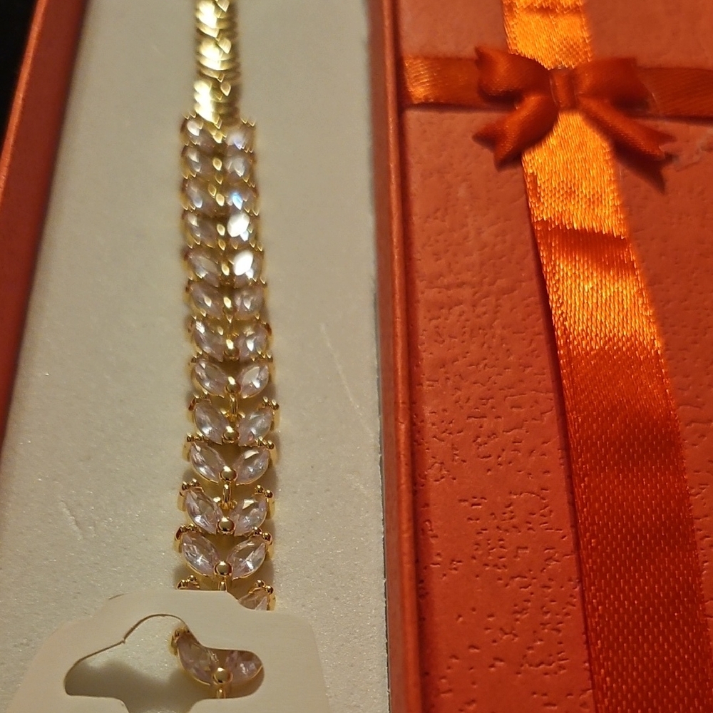 14k Plated Gold and White Cz Chain Bracelet